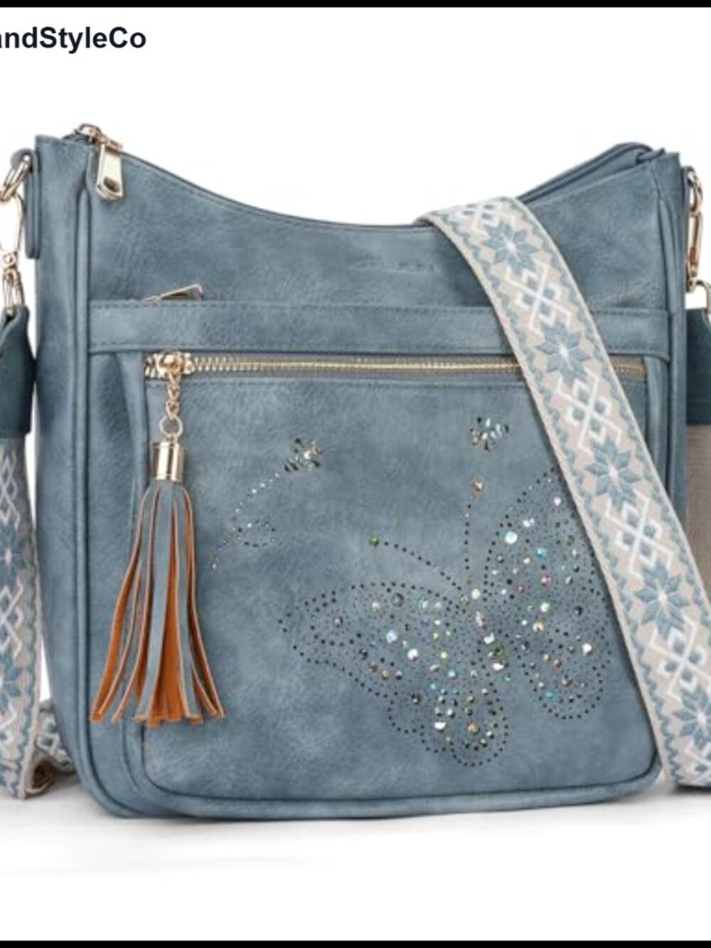 Women's Vegan PU Leather Butterfly Crossbody Bag with Tassel, Adjustable Strap